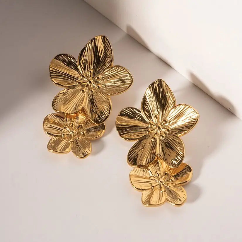 Gold Flower Drop Earrings