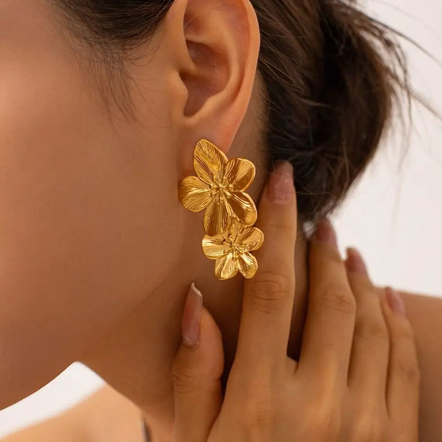 Gold Flower Drop Earrings