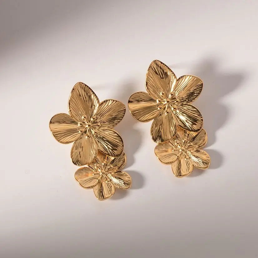 Gold Flower Drop Earrings