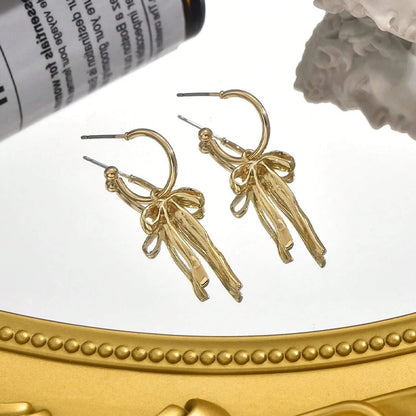 Golden Bow Drop Earrings