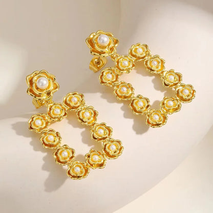 Rose Pearl Drop Earrings – Elegant Gold-Plated Jewelry | DAILY DRIPZ